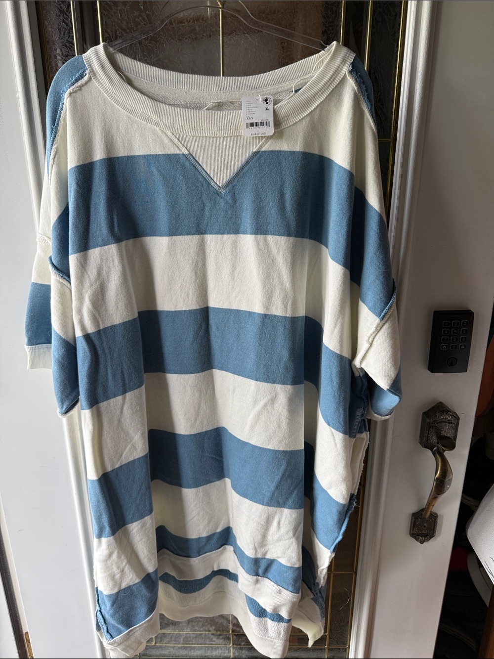 We The Free OUT HERE STRIPED MAXI Blue & White Striped High-Low SWEATSHIRT-dress